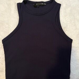 PrettyLittleThing Navy Blue Fitted Crop Tank Top